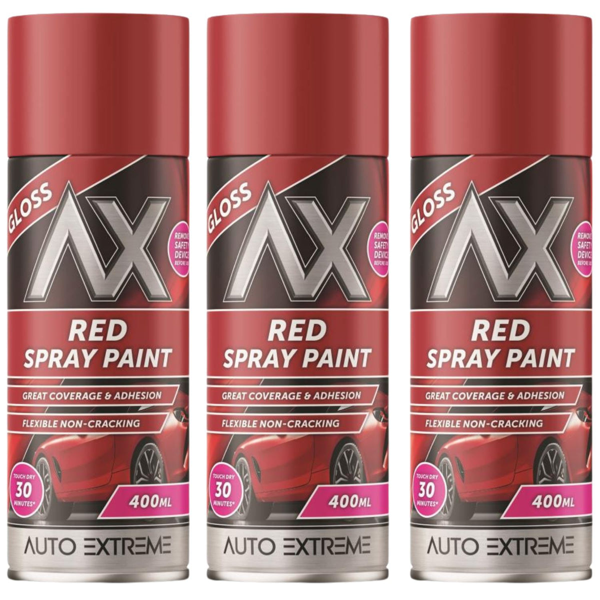 3X Auto Extreme Red Gloss Spray Paint 400ml
