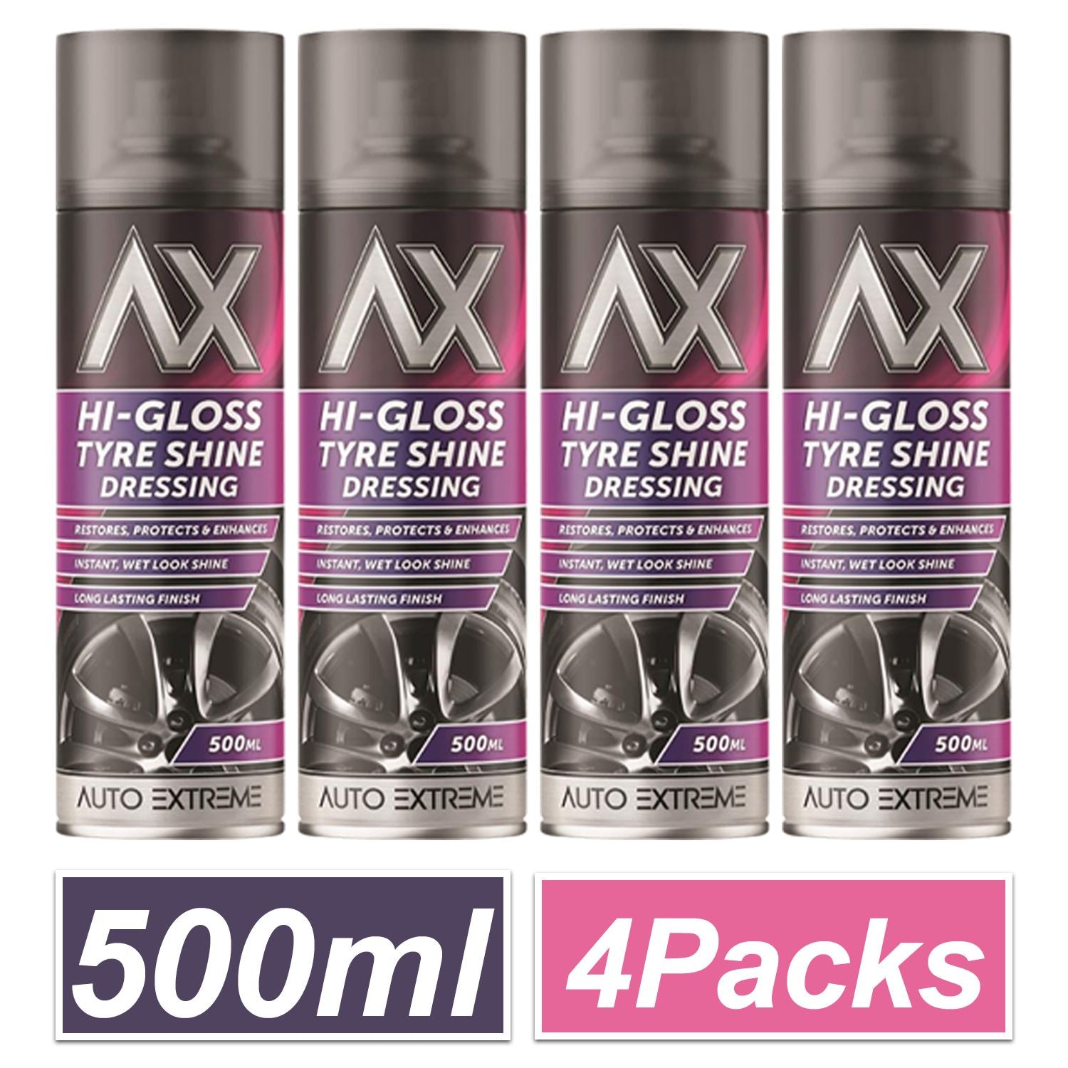 4X - Hi-Gloss Tyre Shine Spray 500ml Spray Paint