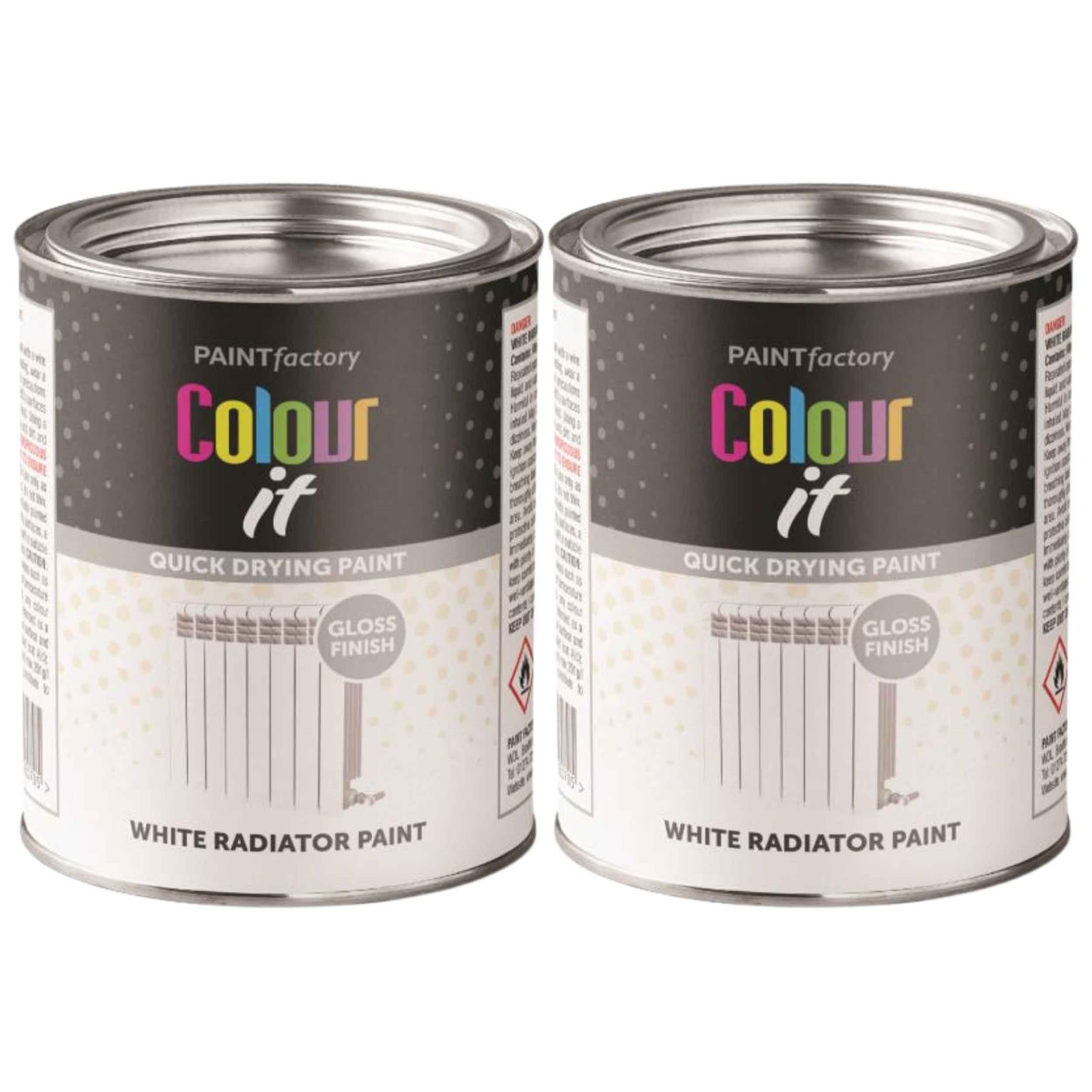 2X Paint Factory White Gloss Radiator Tin Paint 300ml Tin Paint
