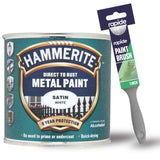 Hammerite Satin White Metal Paint 250ml With 1" Paint Brush