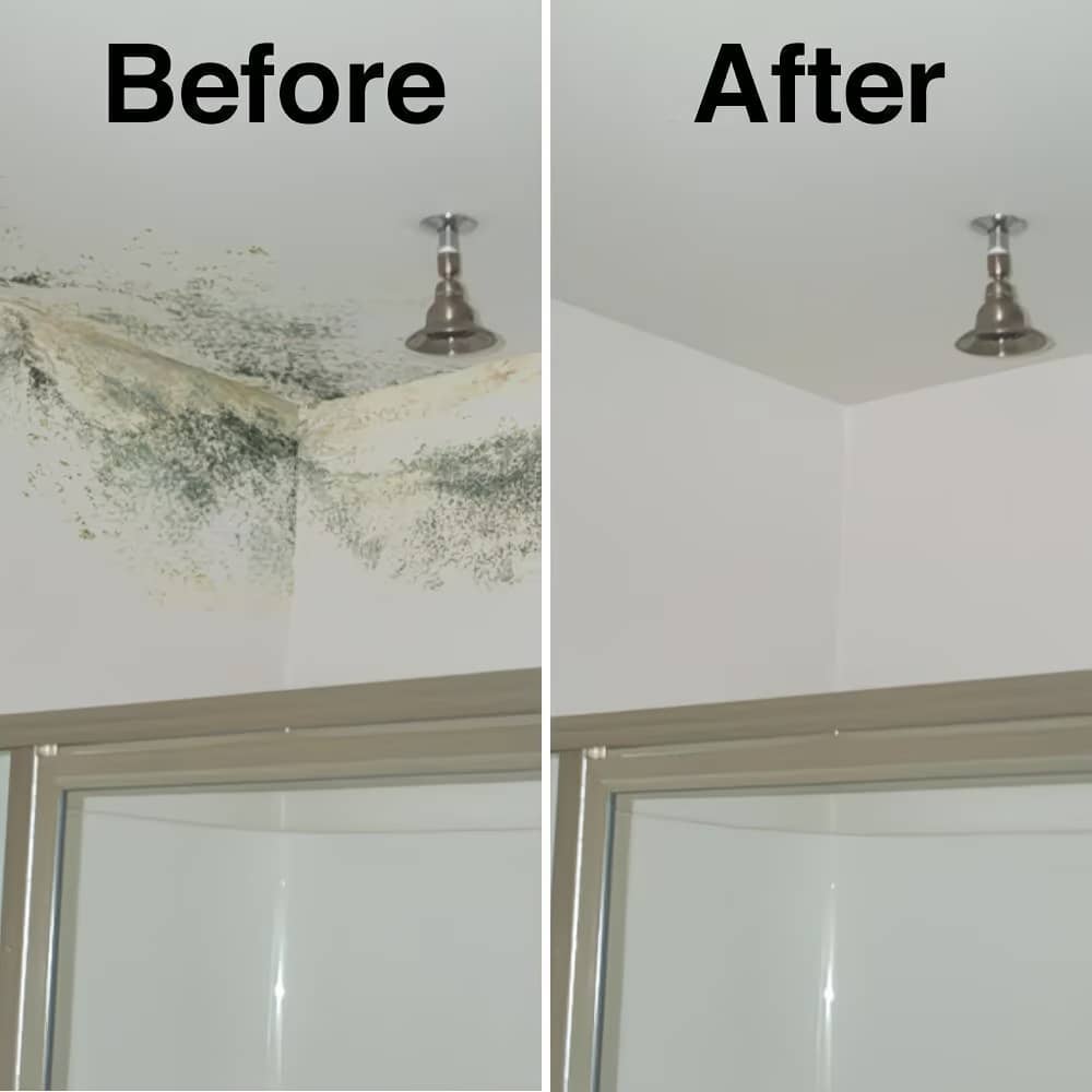 Before and after comparison of a shower area with mold removal.