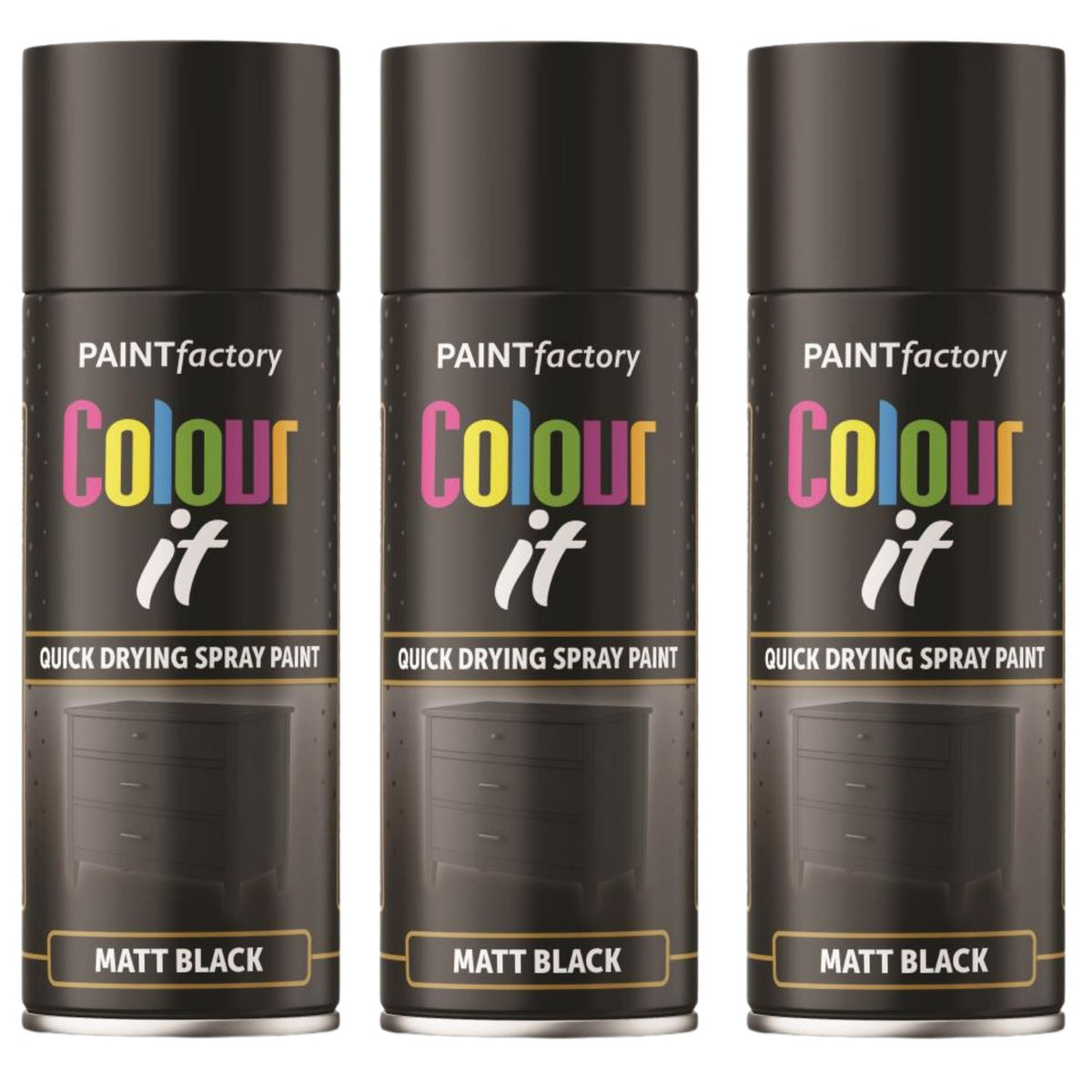 3X Paint Factory Black Matt Spray Paint 400ml