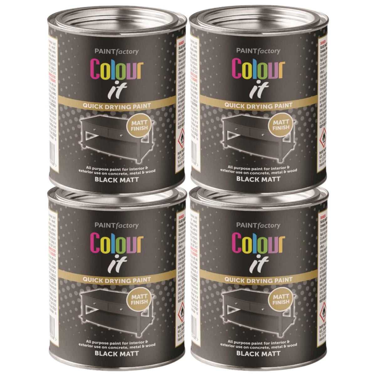 4X Paint Factory Black Matt Tin Paint 300ml
