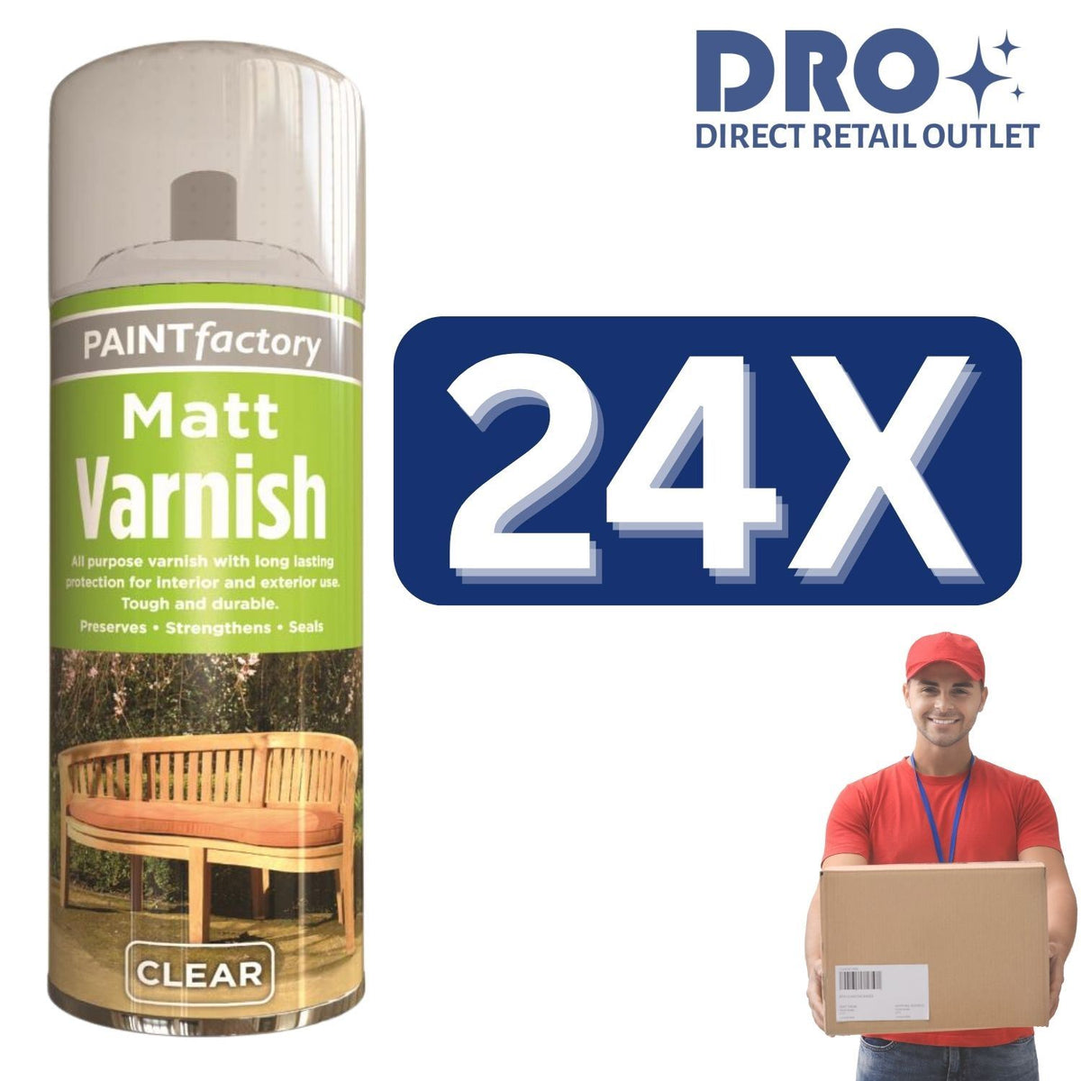 24X - Paint Factory Clear Matt Varnish Spray 250ml - 7127