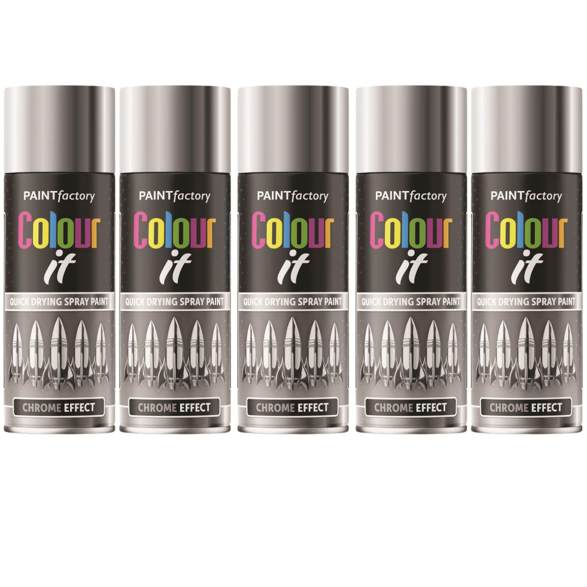5X Paint Factory Chrome Effect Gloss Spray Paint 400ml