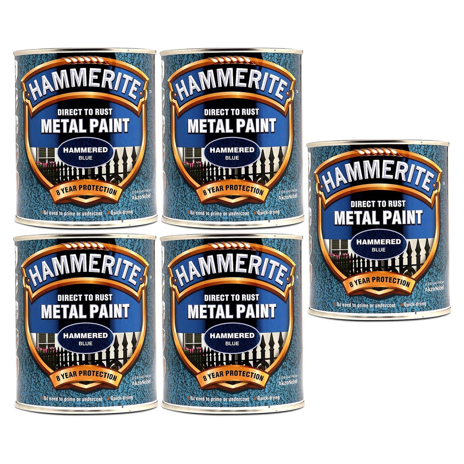 5X Hammerite Hammered Blue Paint 750ml Tin Paint