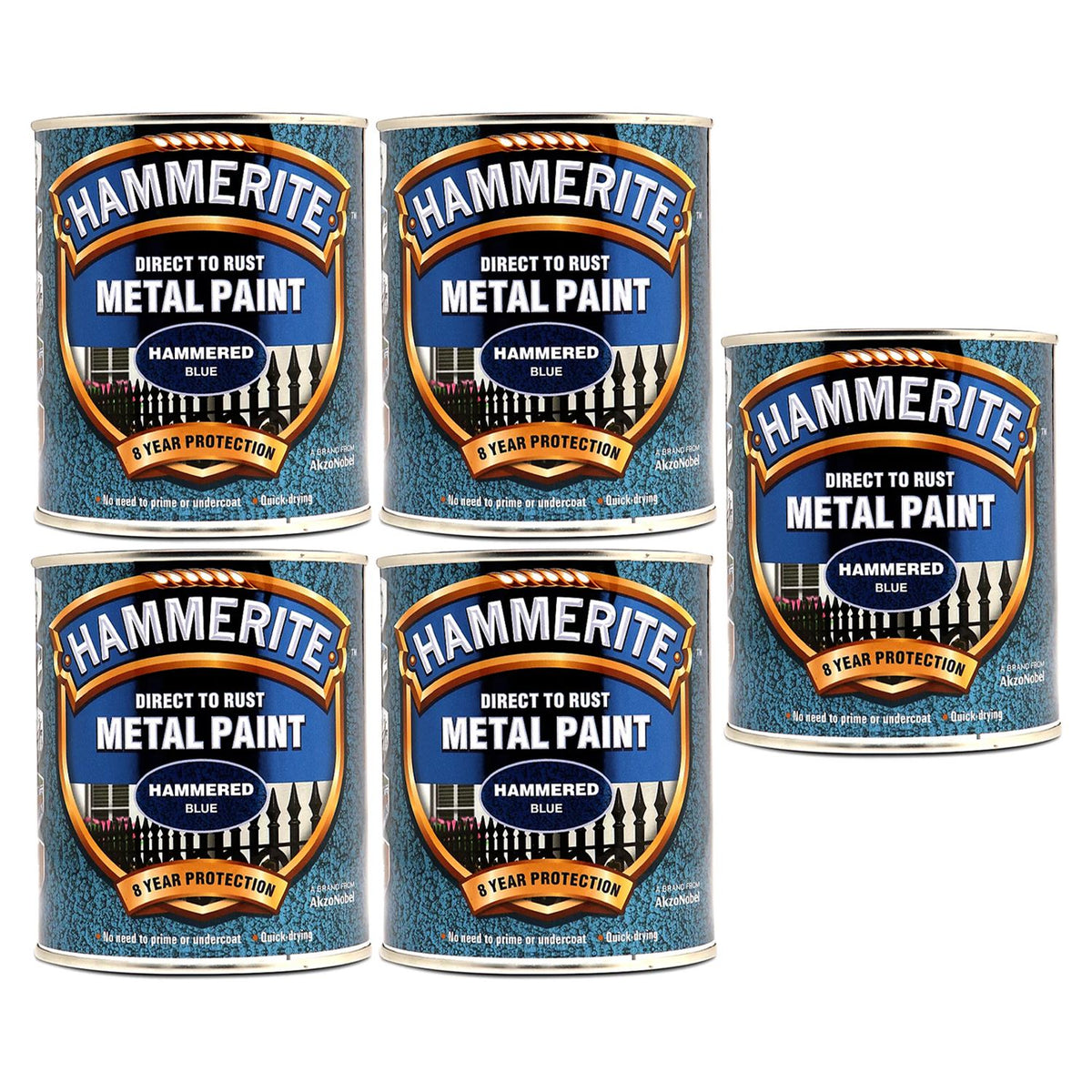 5X Hammerite Hammered Blue Paint 750ml Tin Paint
