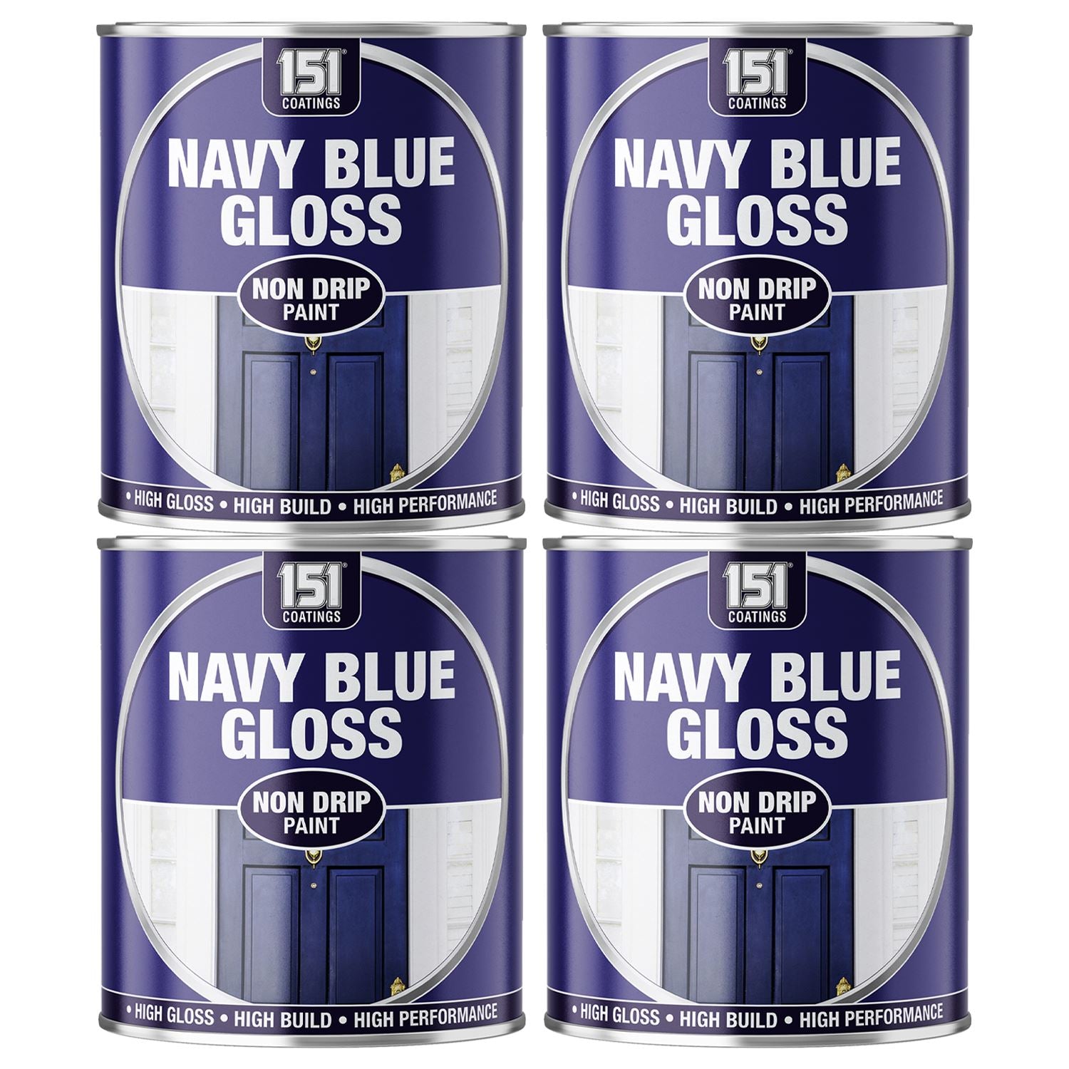 4X Navy Blue Gloss Non-Drip Paint 300ml Tin Paint