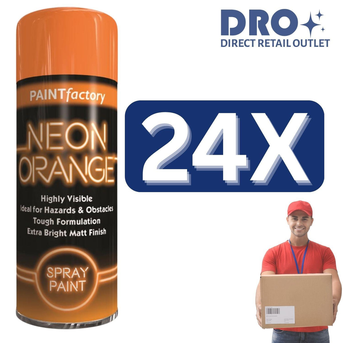 24X - Paint Factory Fluorescent Neon Orange Spray Paint 200ml