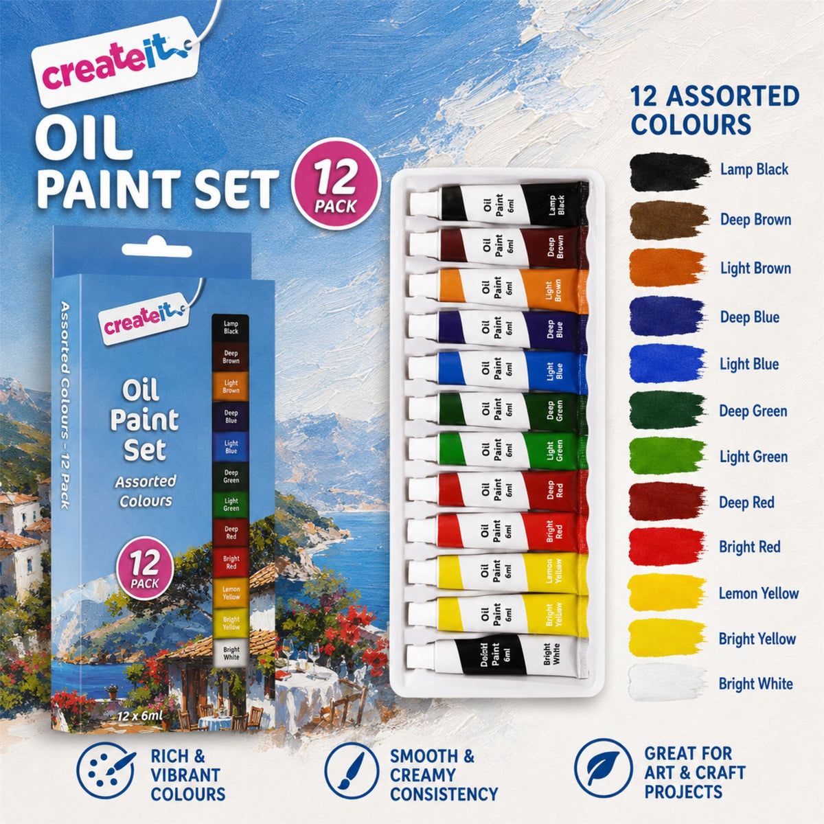 Oil Paint Tube Set, 12 Colour 6ml Each