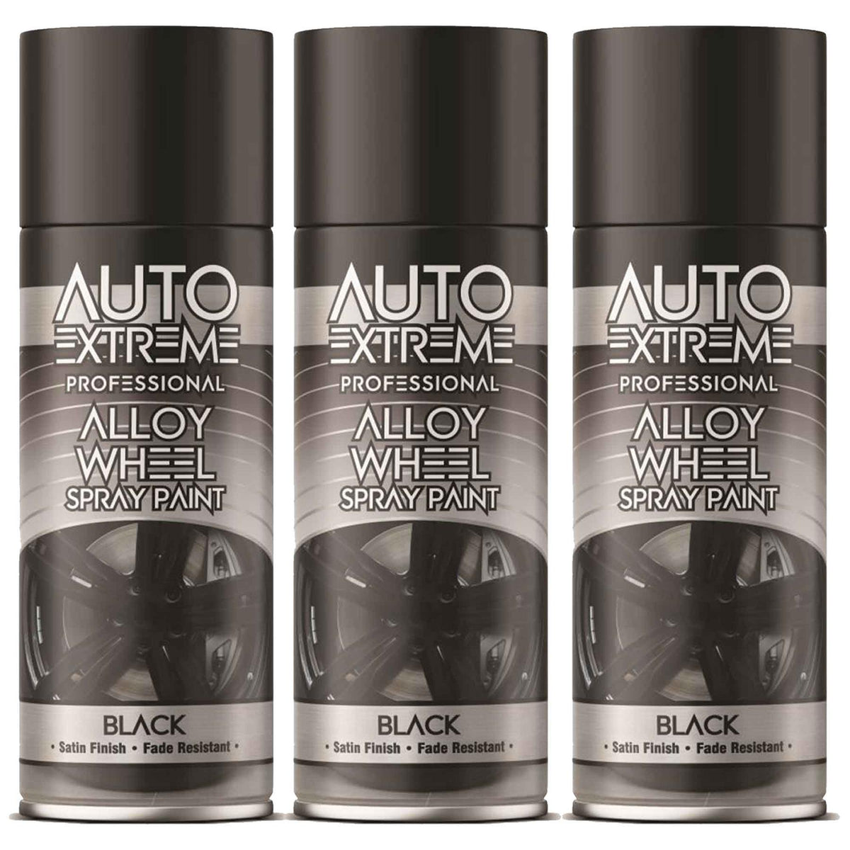 3X Auto Extreme Black Alloy Wheel Spray Paint 300ml