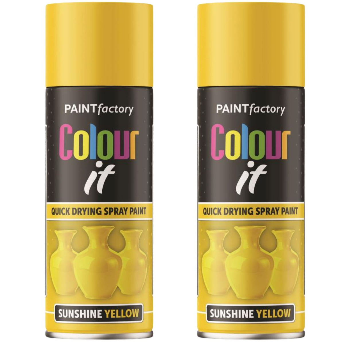 2X Paint Factory Sunshine Yellow Gloss Spray Paint 400ml