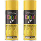 2X Paint Factory Sunshine Yellow Gloss Spray Paint 400ml