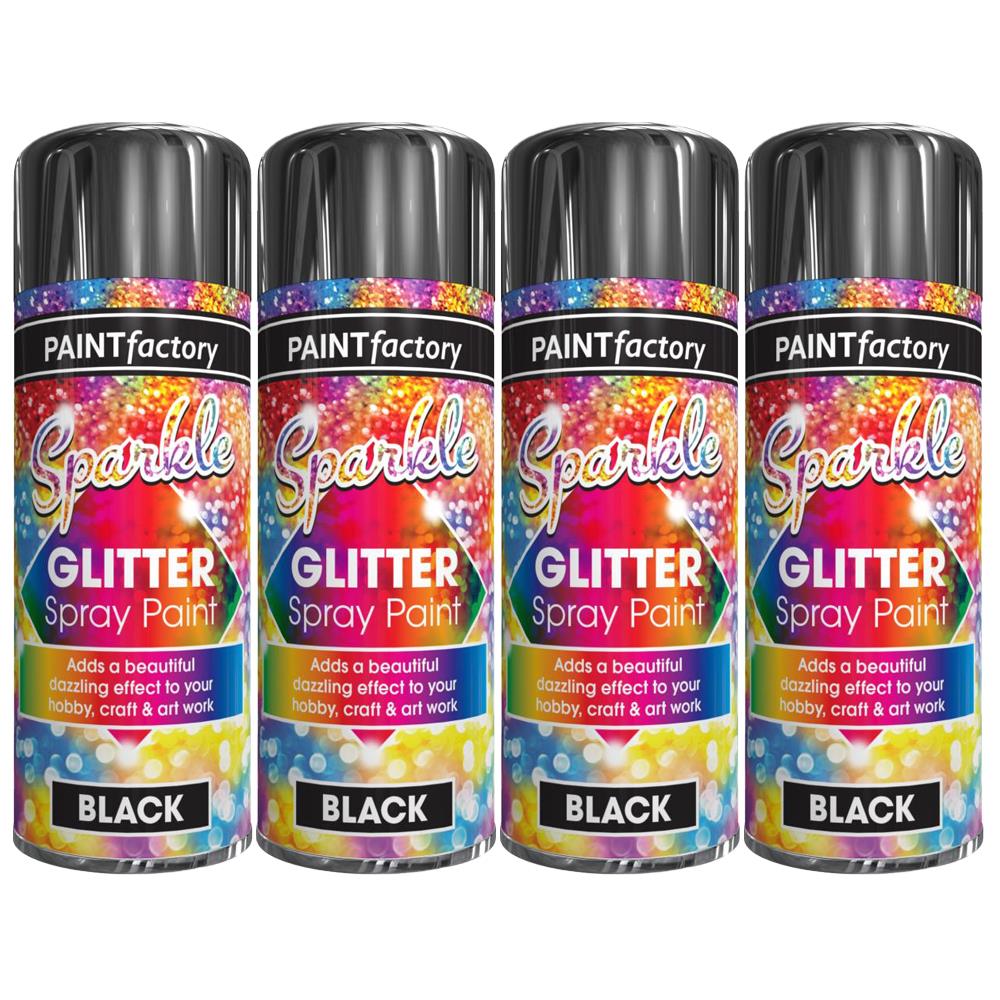 4X Paint Factory Black Glitter Spray Paint 200ml Spray Paint
