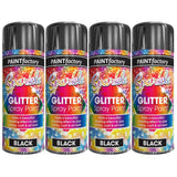 4X Paint Factory Black Glitter Spray Paint 200ml Spray Paint
