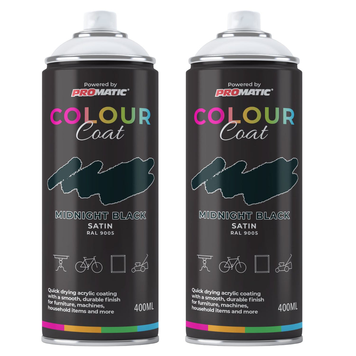 2X Midnight Black RAL 9005 Satin Spray Paint 400ml