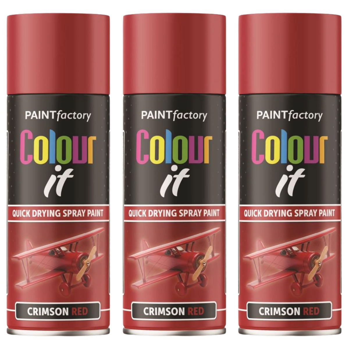 3X Paint Factory Crimson Red Gloss Spray Paint 400ml