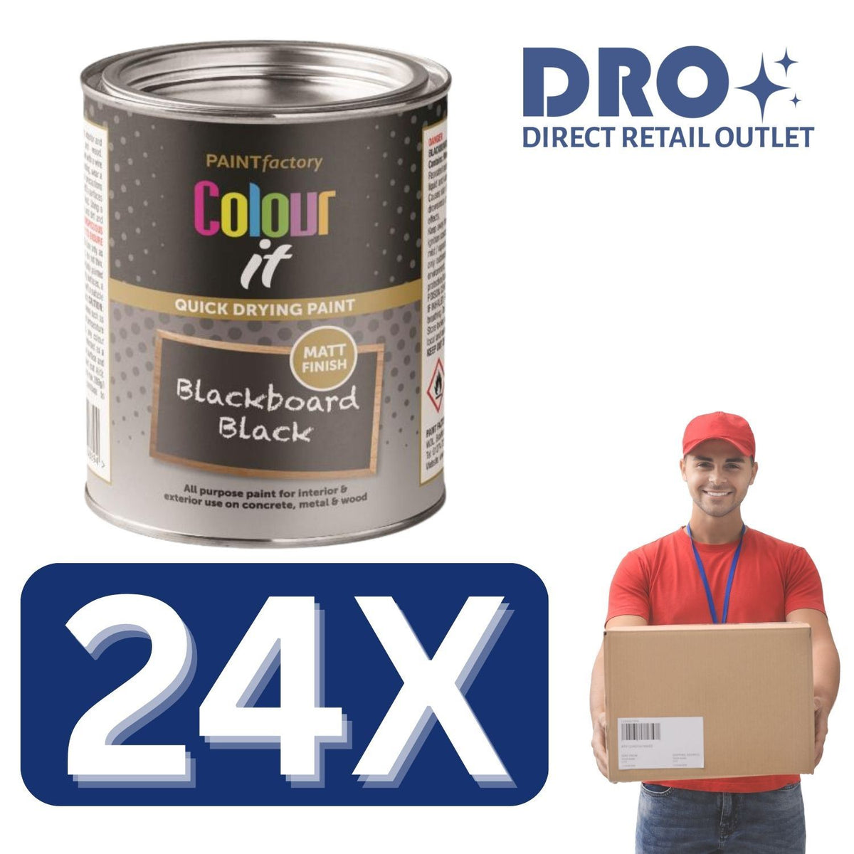 24X - Paint Factory Blackboard Black Paint Tin 300ml