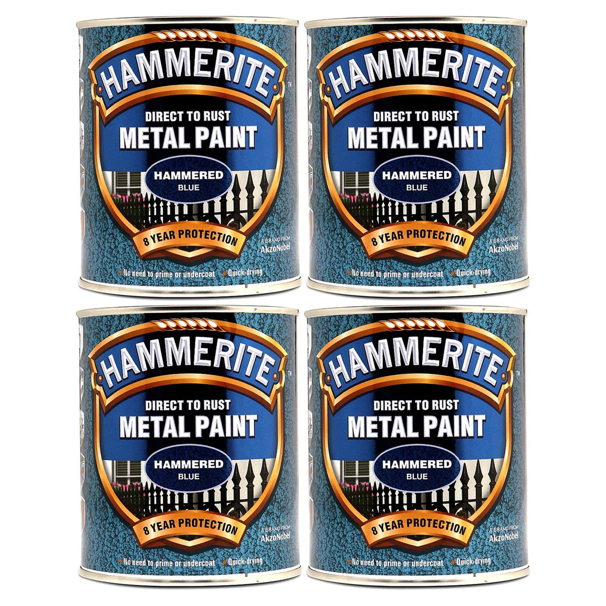 4X Hammerite Hammered Blue Paint 750ml Tin Paint
