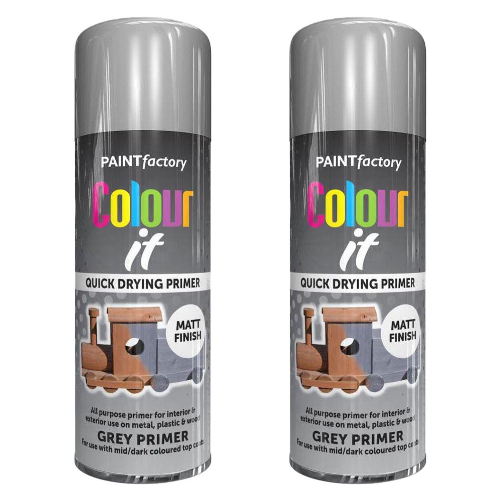 2X Paint Factory Grey Primer Spray Paint 400ml