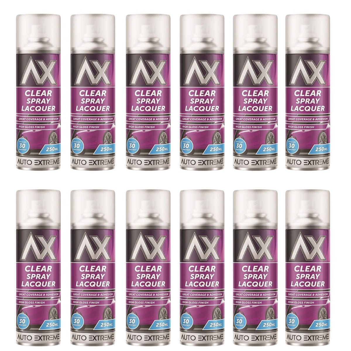 12X Auto Extreme Clear Lacquer Spray Paint 250ml