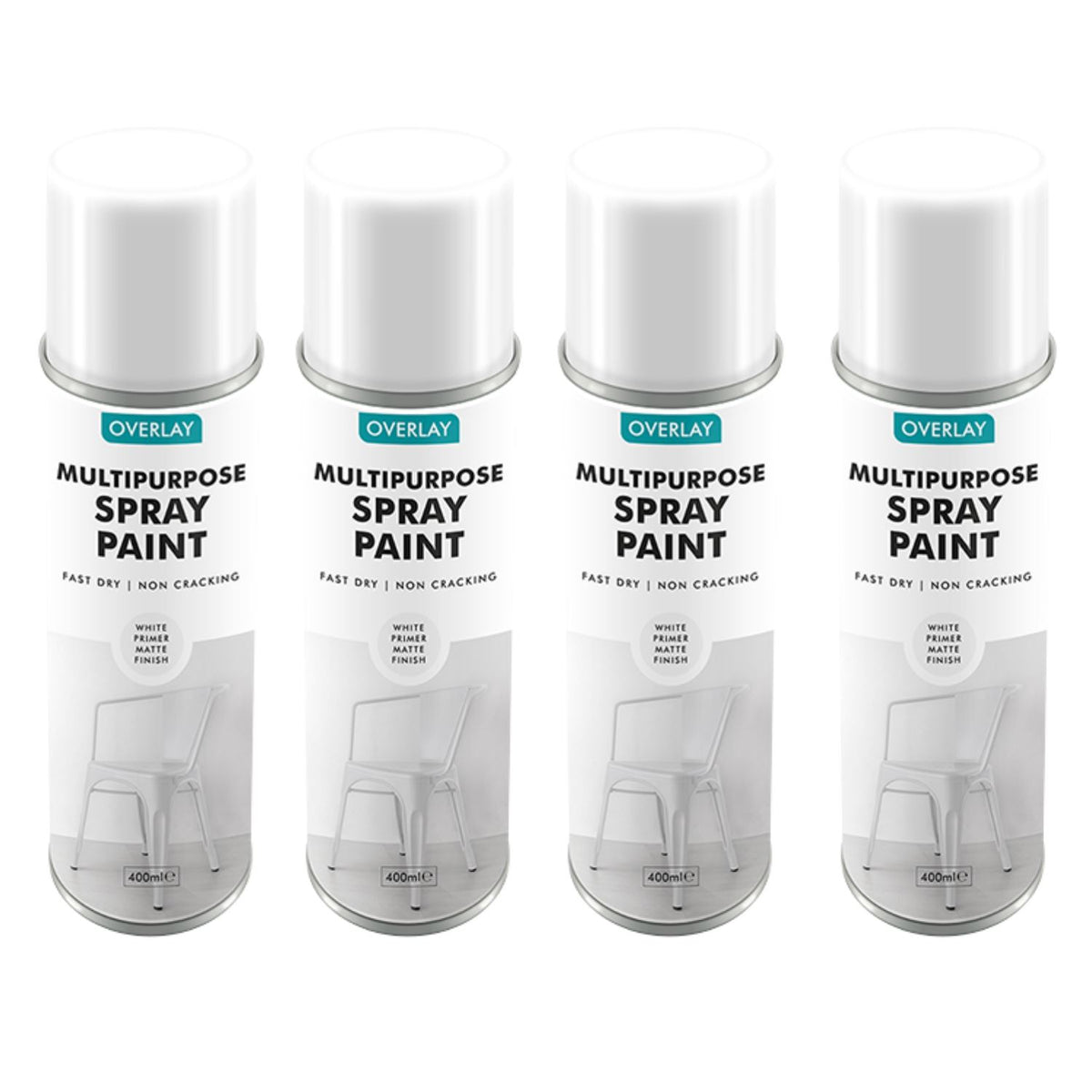 4X Overlay White Primer Matt Auto Professional Spray Paint 400ml
