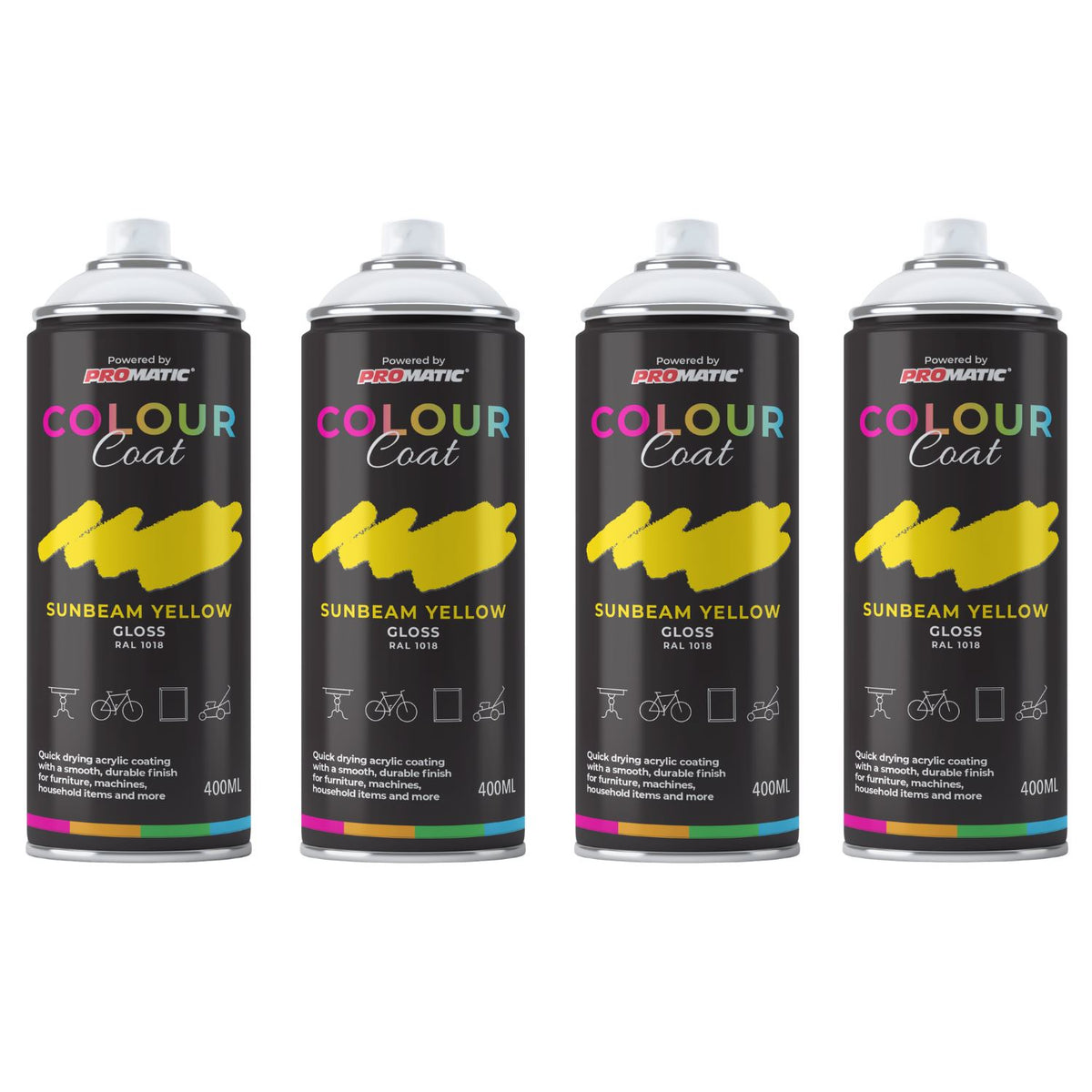 4X Sunbeam Yellow RAL 1018 Gloss Spray Paint 400ml