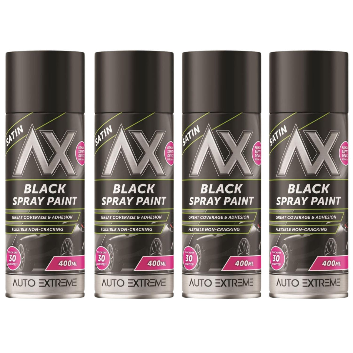 4X Auto Extreme Pro Satin Black Spray Paint 400ml