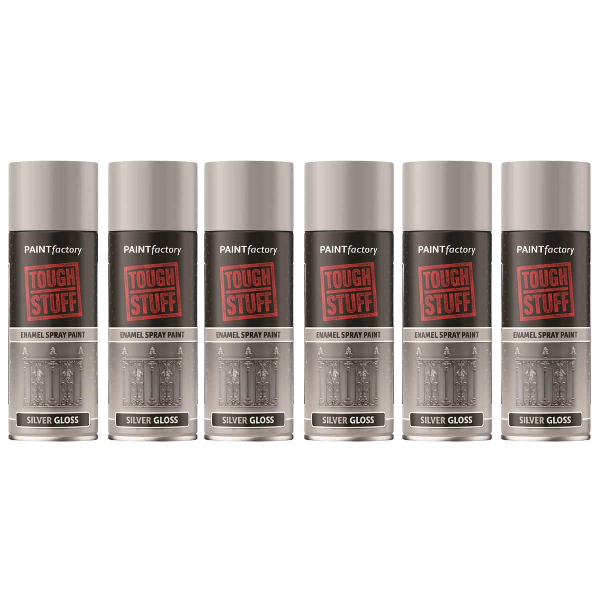 6X Paint Factory Tough Stuff Enamel Silver Gloss 400ml