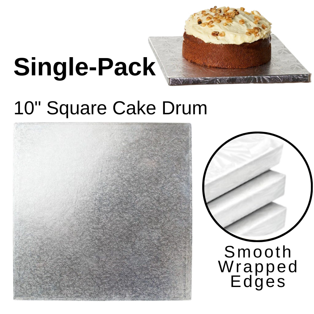 1 Board - 10" Square Cake Drums - Silver Cake Drum