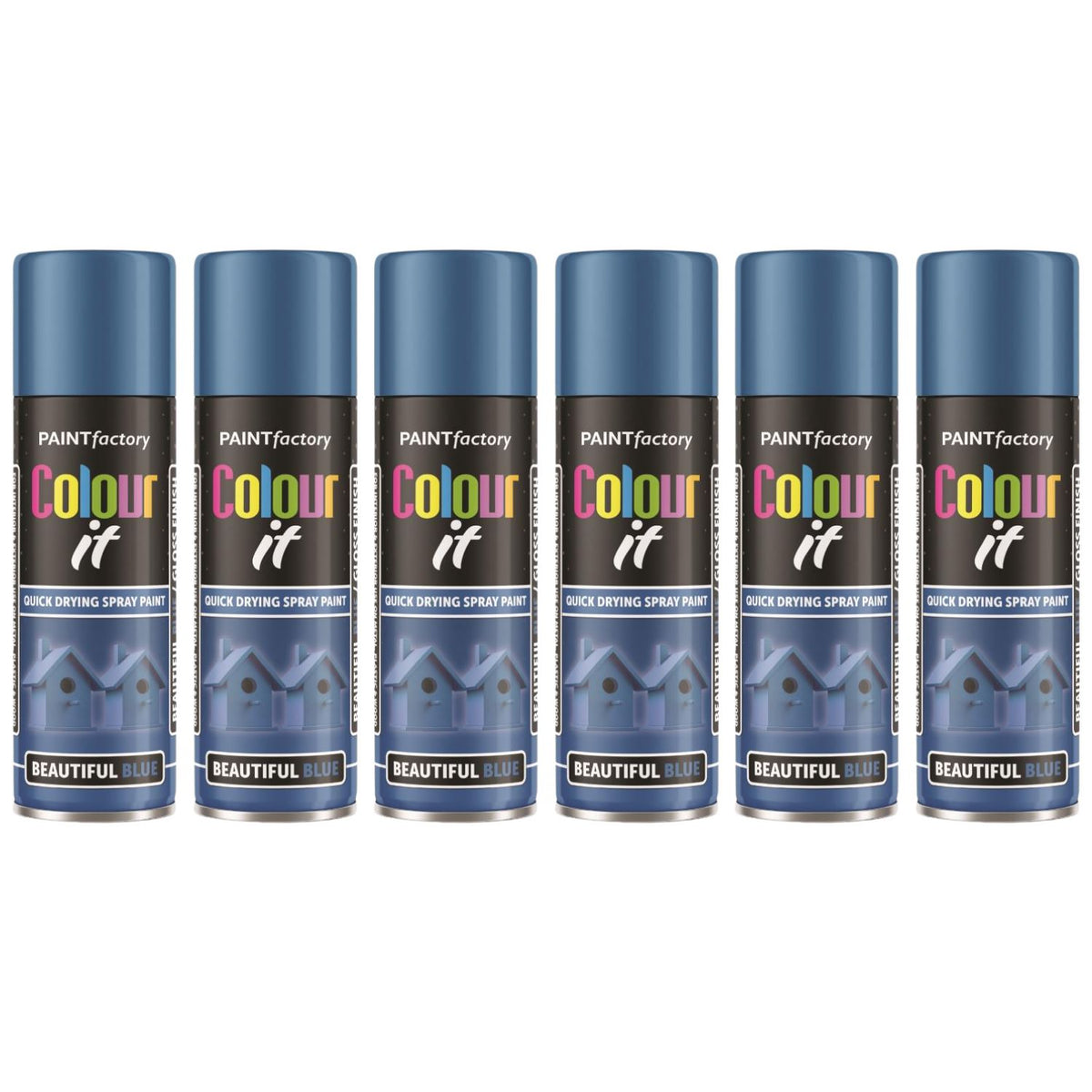 6X Paint Factory Beautiful Blue Gloss Spray Paint 250ml