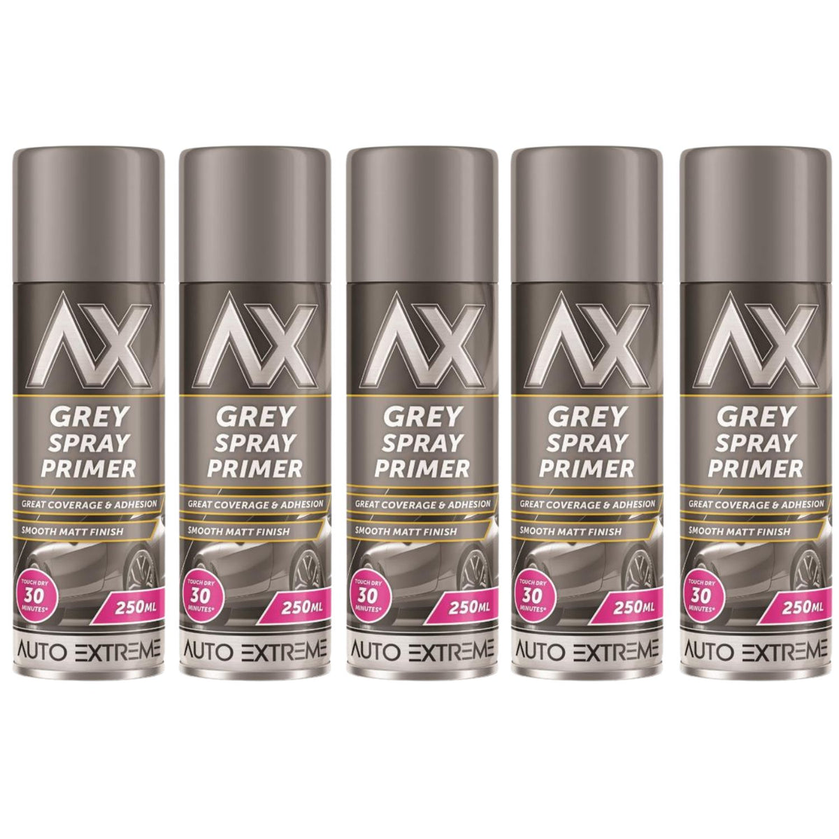 5X Auto Extreme Grey Primer Spray Paint 250ml