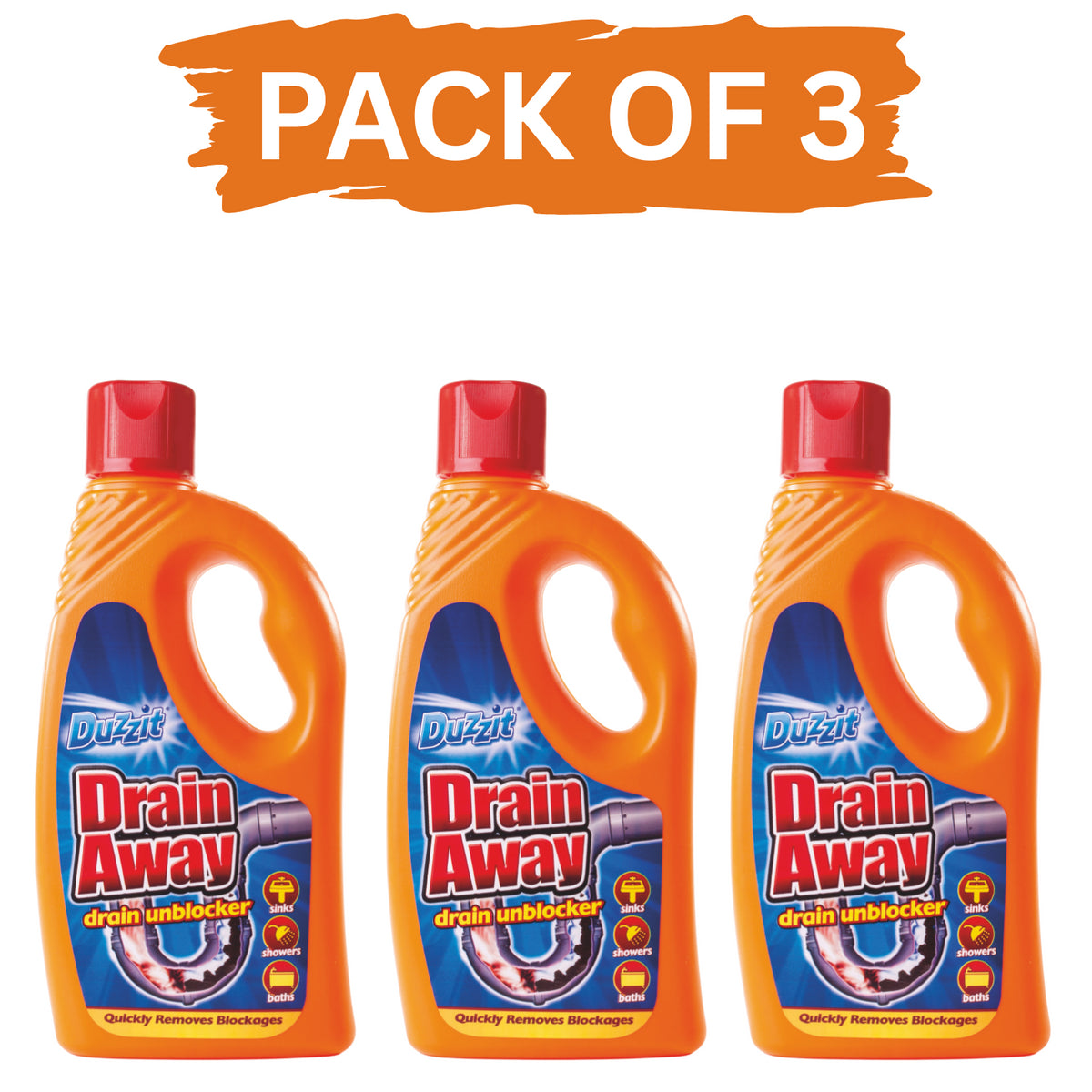 3X Drain Unblocker Liquid 400ml Kitchen Sink Bathroom Indoor Outdoor Drain Away