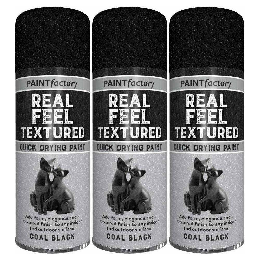 3X Paint Factory Textured Effect Black Spray Paint 400ml