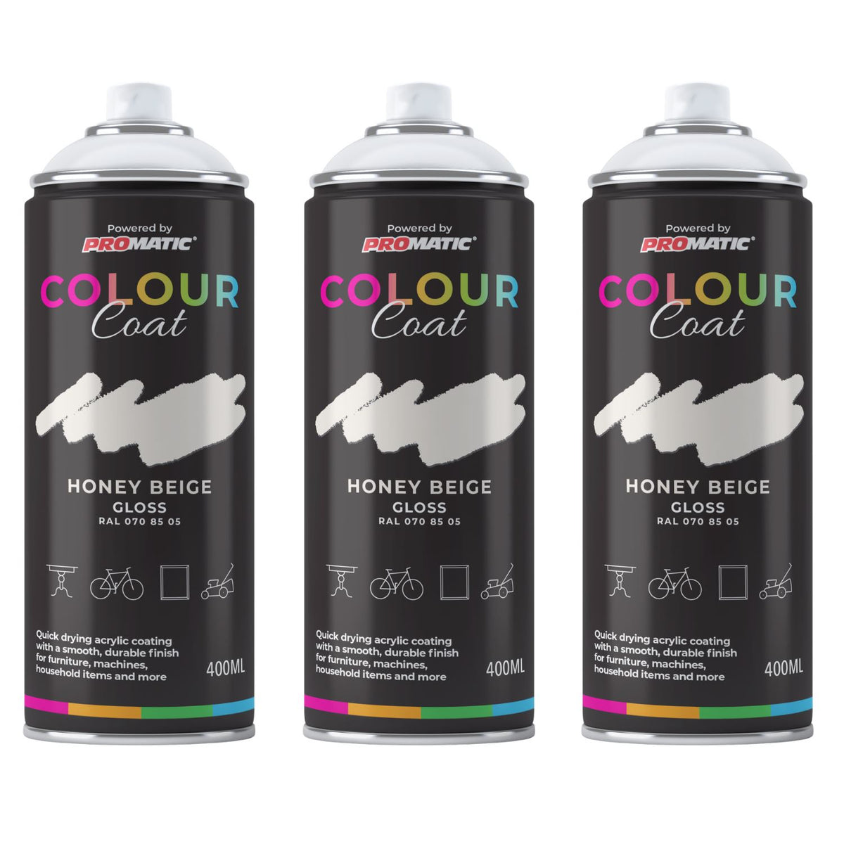 3X Honey Beige RAL 070 85 05 Gloss Spray Paint 400ml