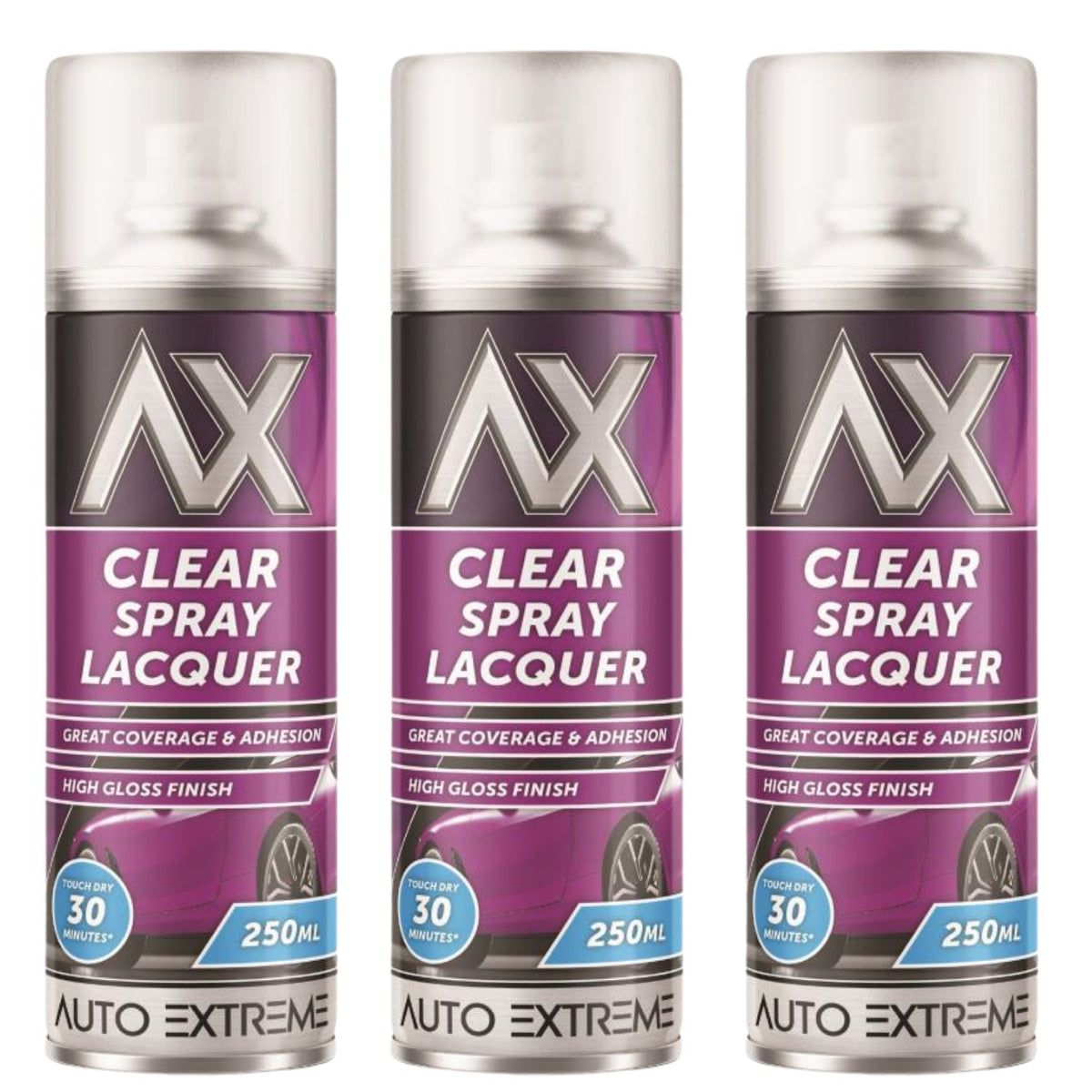 3X Auto Extreme Clear Lacquer Spray Paint 250ml