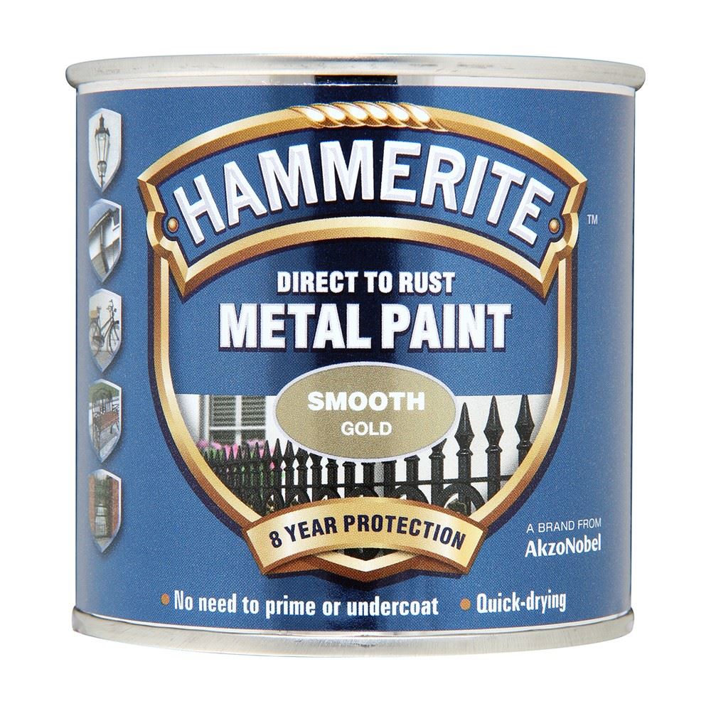 5X Hammerite Smooth Gold Paint 250ml
