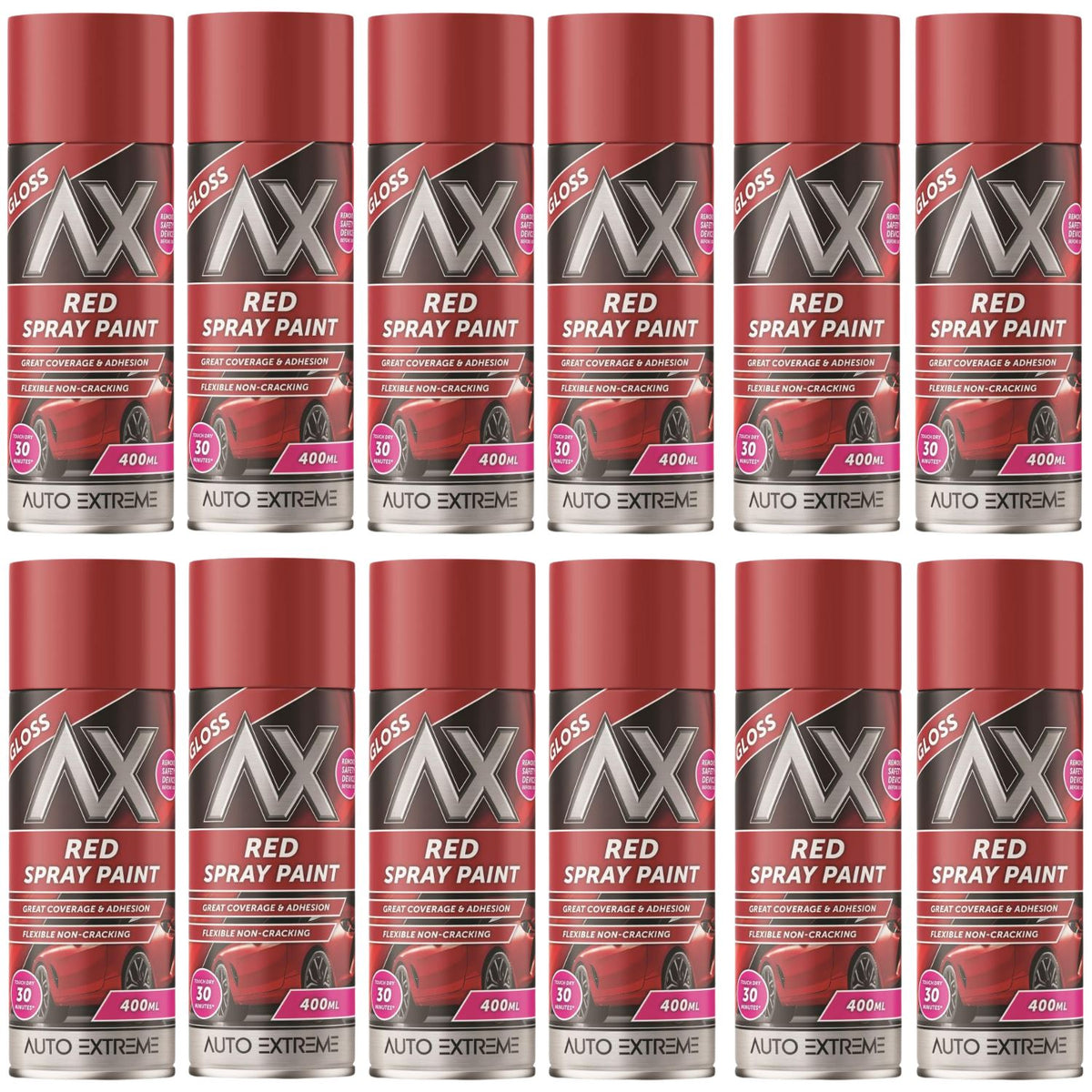 12X Auto Extreme Red Gloss Spray Paint 400ml