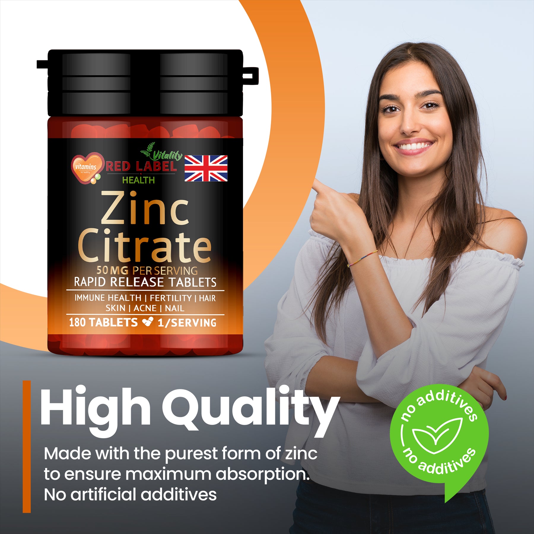 Zinc Citrate 50mg - 180 Tablets Zinc