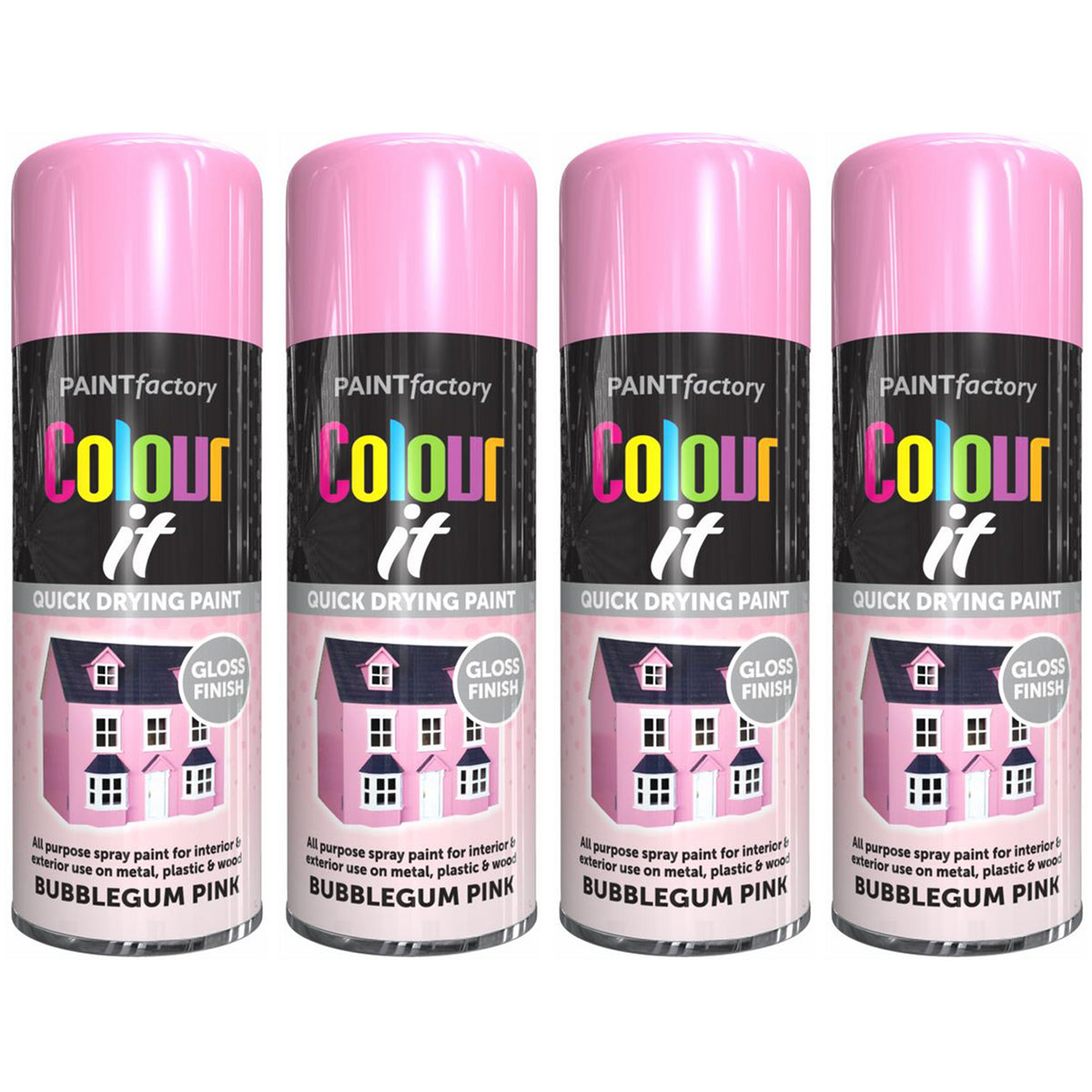 4X Paint Factory Bubblegum Pink Gloss Spray Paint 400ml Spray Paint