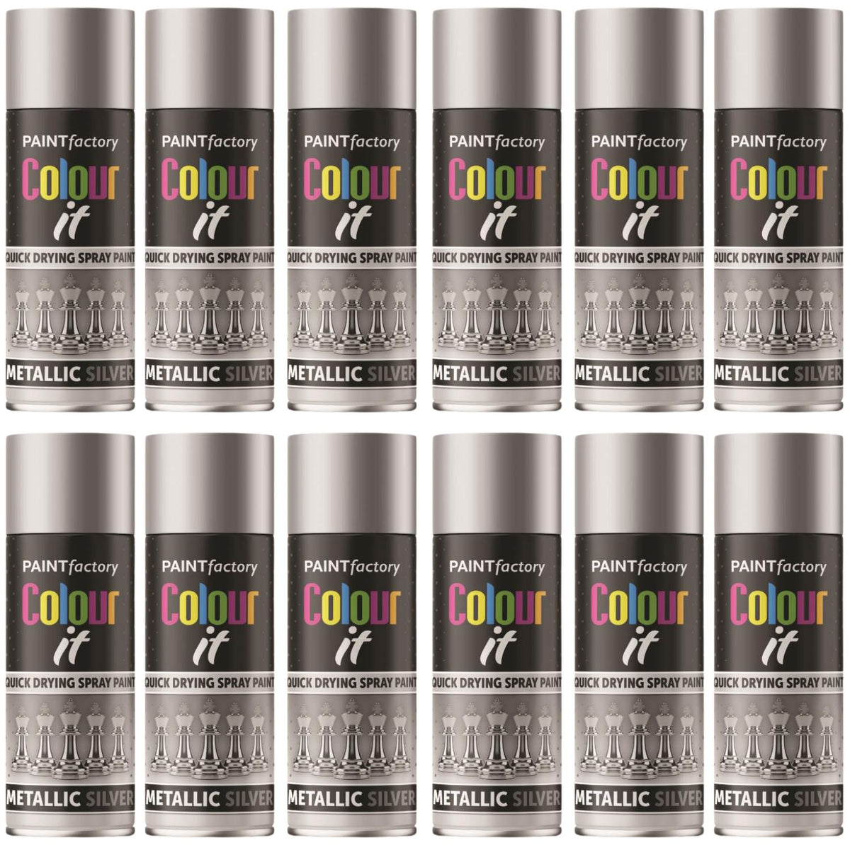 12X Paint Factory Metallic Silver Spray Paint 200ml