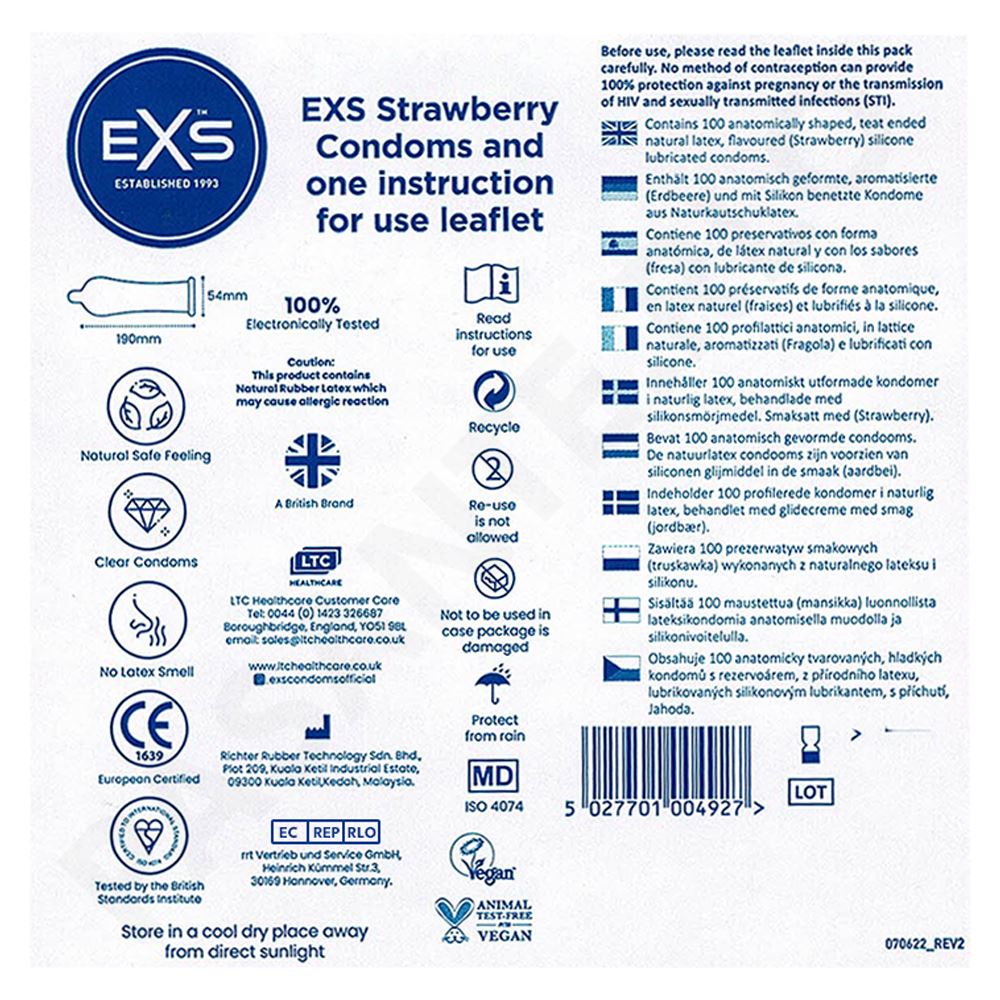 6X EXS Flavoured Latex Condoms Strawberry Male Condom