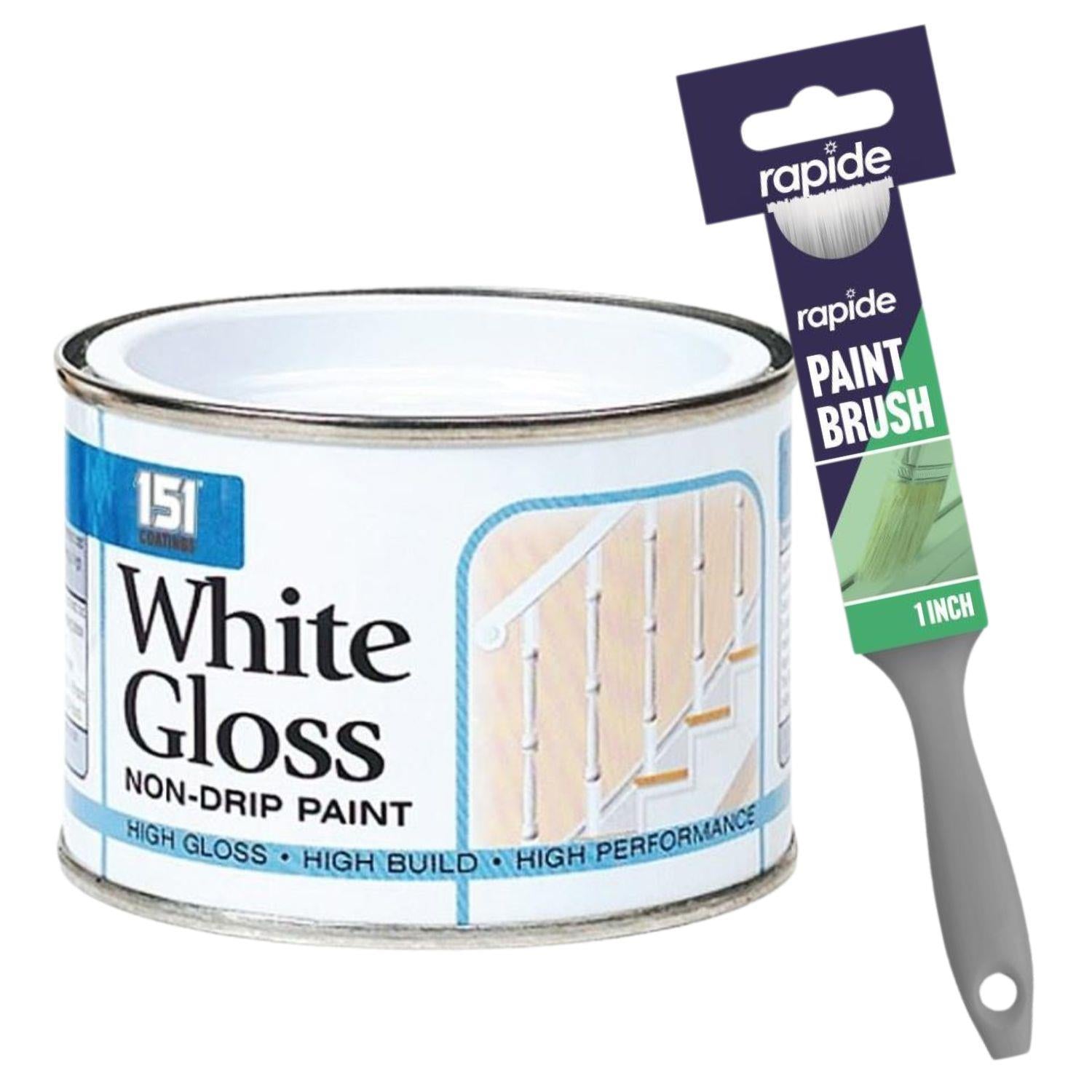Non-Drip White Gloss Paint Tin 180ml With 1" Paint Brush Tin Paint