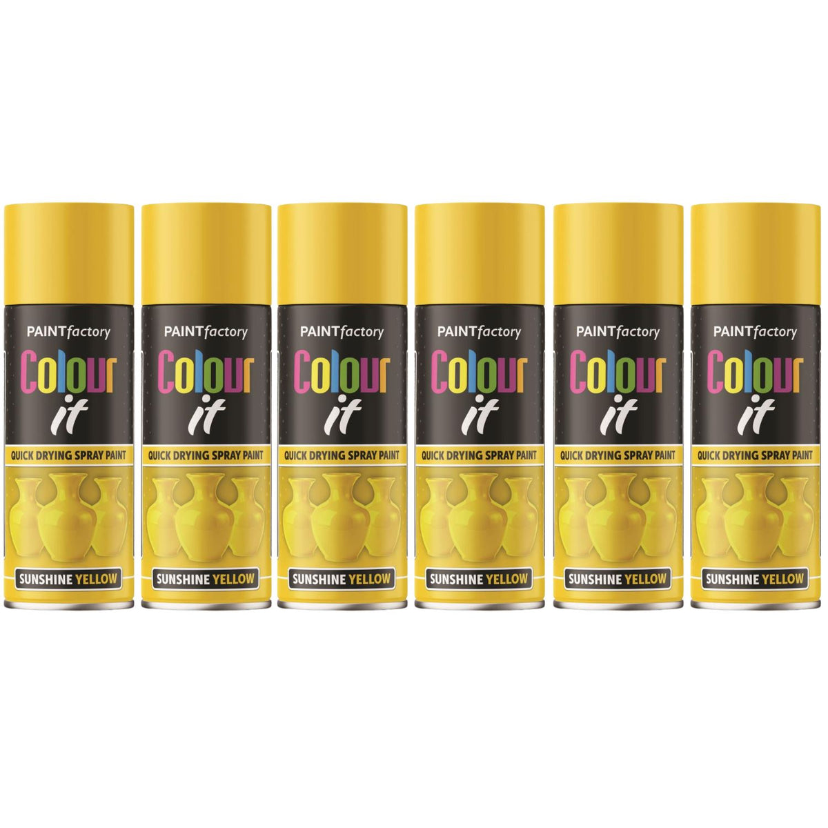 6X Paint Factory Sunshine Yellow Gloss Spray Paint 400ml