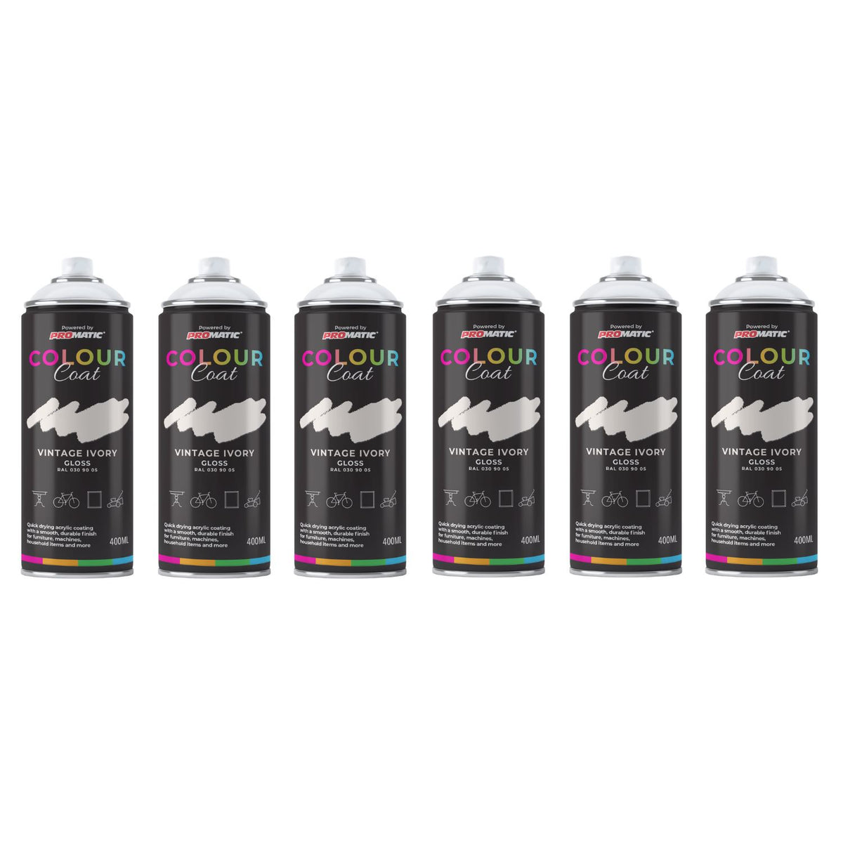 6X Vintage Ivory RAL 030 90 05 Gloss Spray Paint 400ml