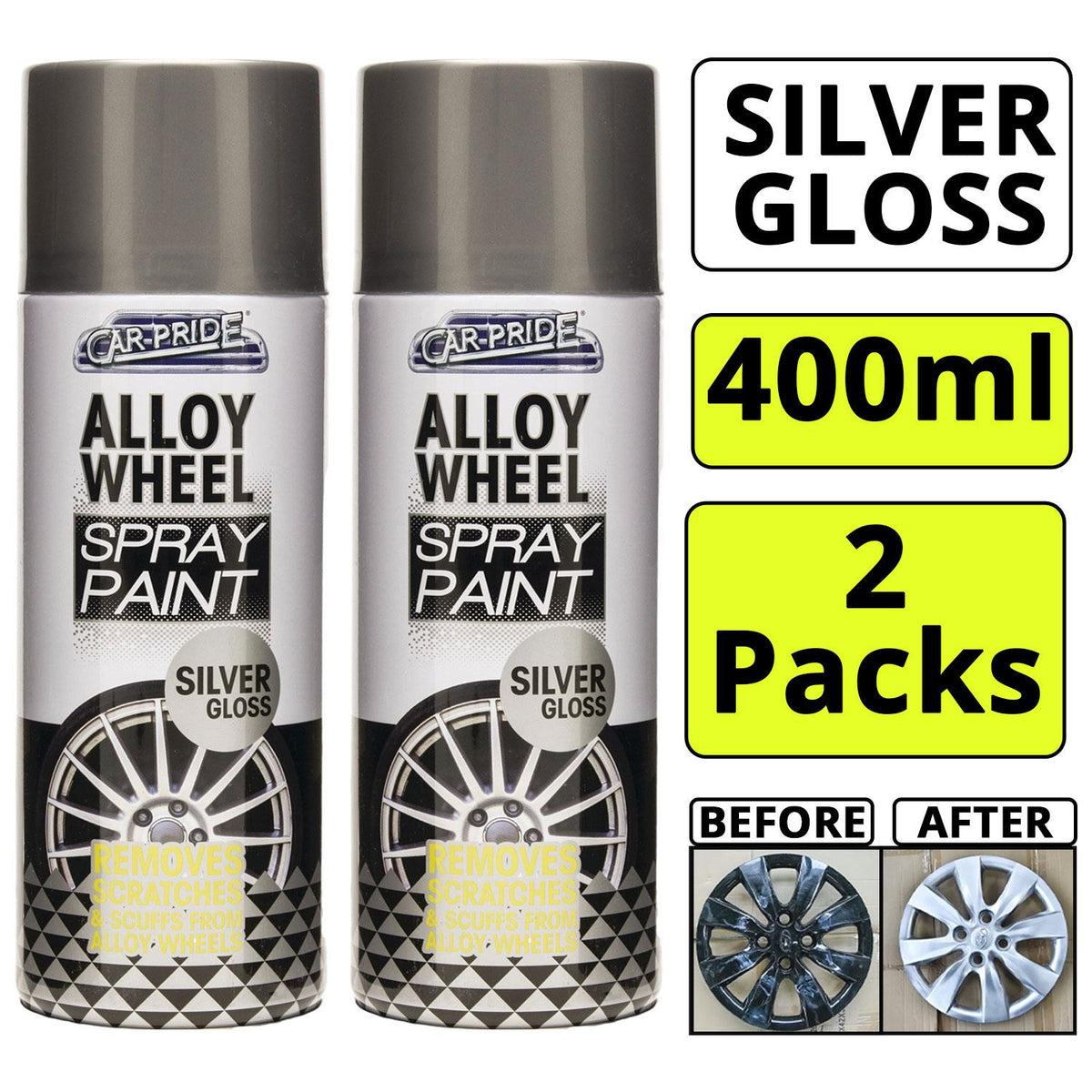 2X - Alloy Wheel Spray Silver Gloss 400ml