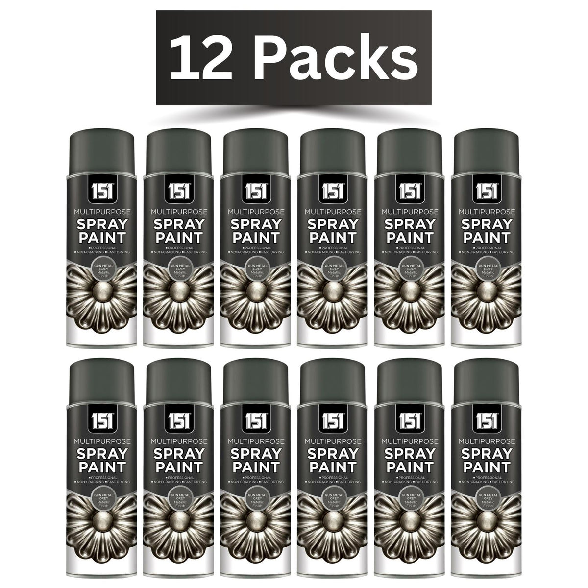 12X 151 Gun Metal Grey Metallic Gloss Spray Paint 400ml