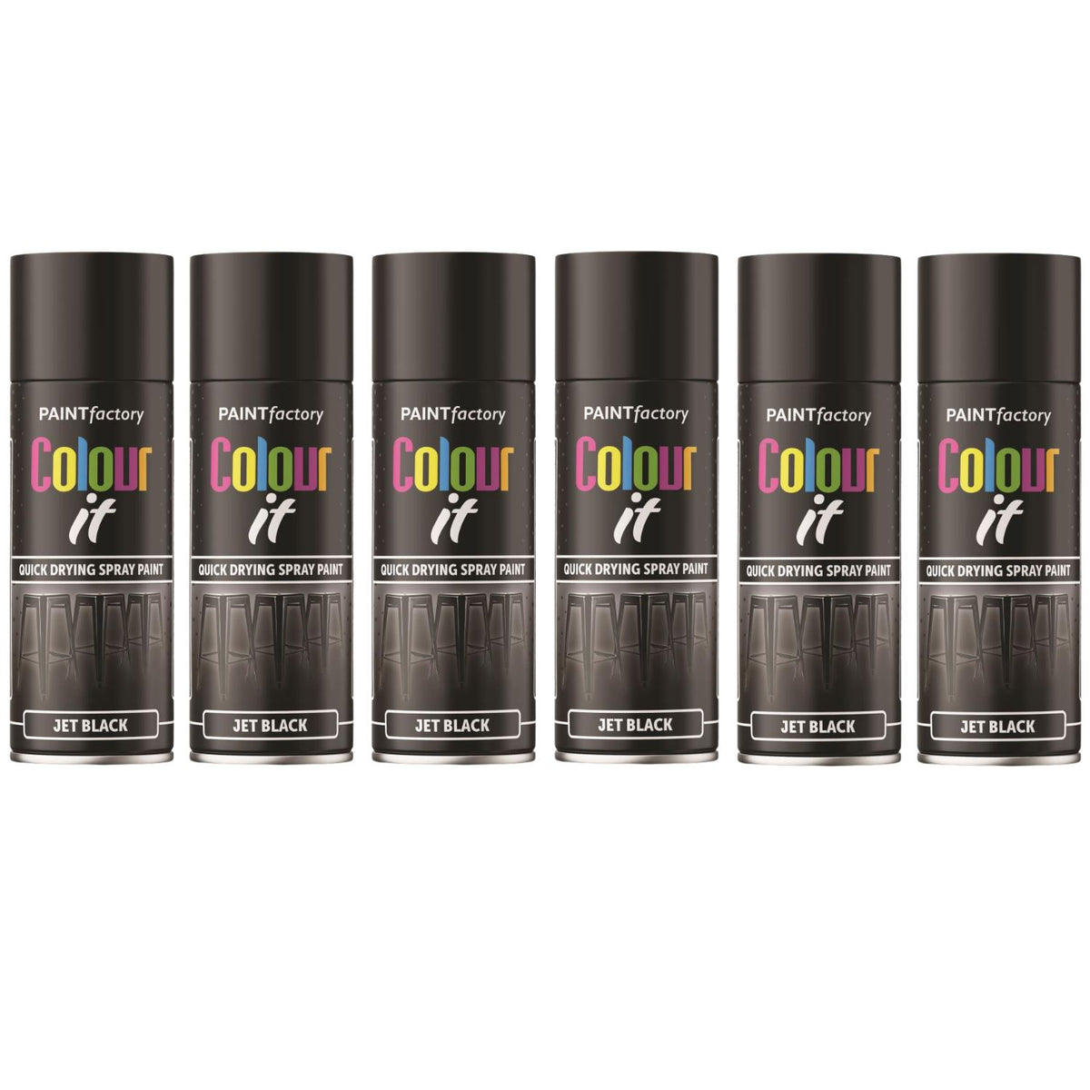 6X Paint Factory Jet Black Gloss Spray Paint 400ml