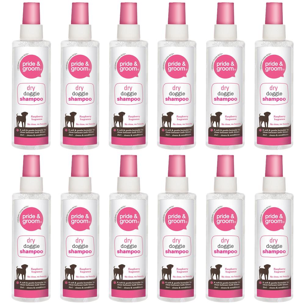12X Pride & Groom Raspberry Dry Dog Shampoo 200ml