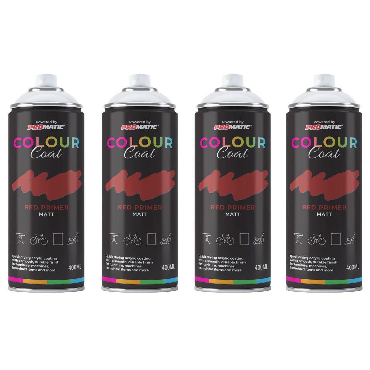 4X Red Primer Matt Spray Paint 400ml